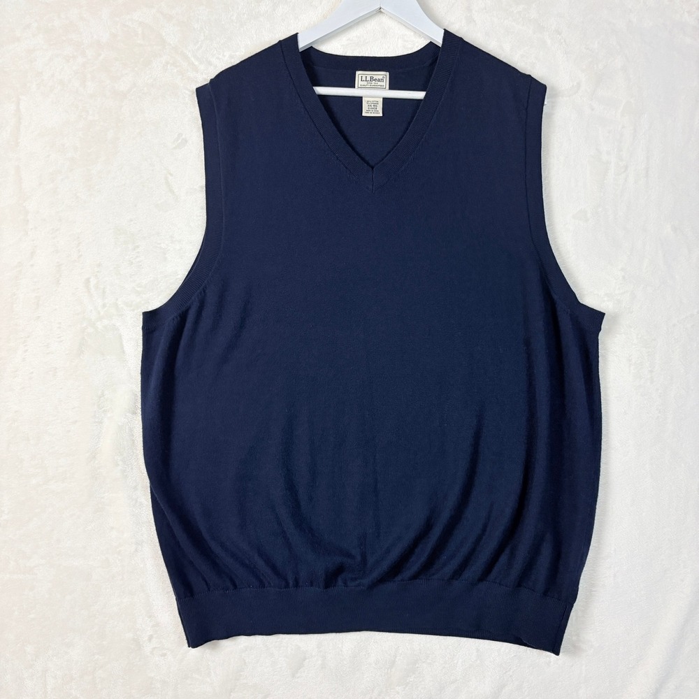 L.L. Bean Sweater Vest‎ Mens XXL Navy Blue Good Cotton Cashmere V-Neck 0 KHSB